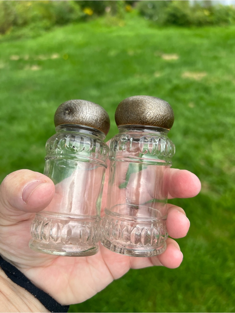 Vintage Glass Spice jars with Brown Wooden Tops